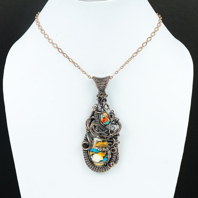 Spiny Oyster Copper Turquoise Gemstone Pendant Copper Wire Wrapped Pendant Handmade Jewelry Designer Jewelry Gift Copper Pendant For Women