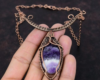 Chevron Amethyst Necklace Copper Wire Wrapped Necklace Gemstone Jewelry Handmade Adjustable Necklace Copper Jewelry Unique Necklace For Gift