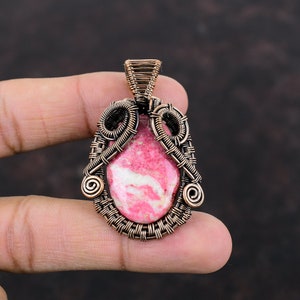 Thulite Pendant Copper Wire Wrapped Pendant Natural Gemstone Pendant Thulite Jewelry Handmade Pendant Dainty Copper Jewelry Anniversary Gift