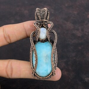 Hemimorphite Pendant Copper Wire Wrapped Pendant Rainbow Moonstone Gemstone Pendant Handmade Designer Pendant Copper Wire Jewelry For Gift