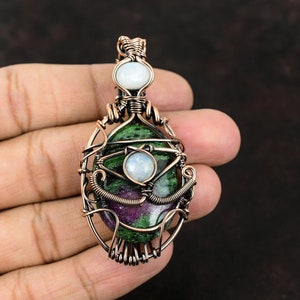 Evil Eye Ruby Zoisite Copper Wire Wrapped Pendant Gemstone Copper Jewelry Rainbow Moonstone Handmade Women Jewelry Evil Eye Jewelry For Gift