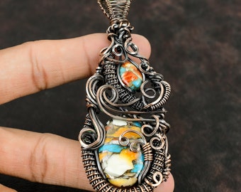 Spiny Oyster Kupfer Türkis Edelstein Anhänger Kupferdraht gewickelt Anhänger handgemachter Schmuck Designer Schmuck Geschenk Kupfer Anhänger für Frauen