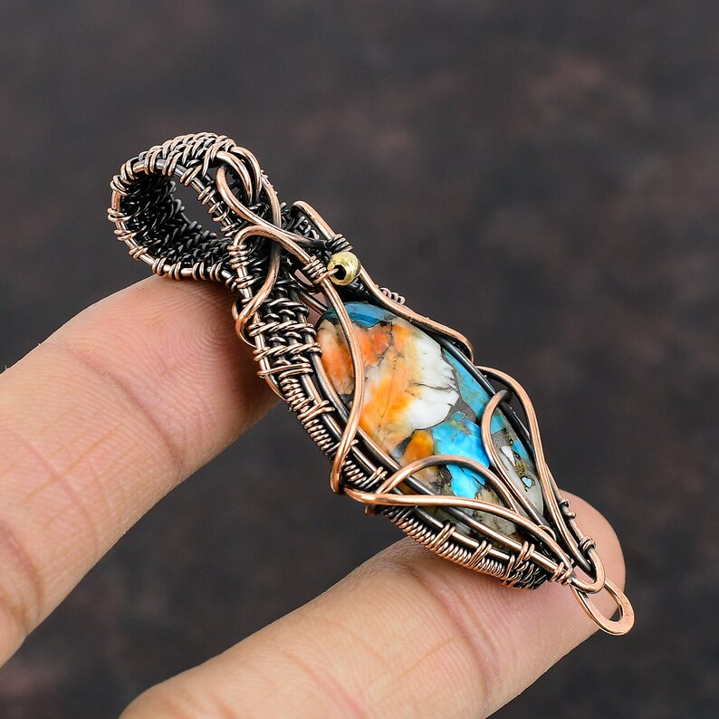 Spiny Oyster Copper Turquoise Pendant Copper Wire Wrapped Pendant Gemstone Jewelry Handmade Pendant Designer Copper Pendant Gift For Women image 8