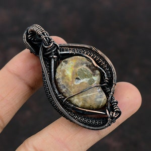 Ammonite Fossil Pendant Copper Wire Wrapped Gemstone Jewelry Copper Pendant Ammonite Fossil Jewelry Handmade Wire Wrap Pendant Gift For Him image 4