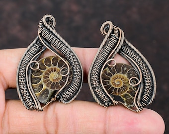 Ammonit Fossil Kupfer Ohrring Kupferdraht Gewickelt Ohrringe Zierliche Edelstein Handgemachte Ohrring Einzigartige Kupfer Design Schmuck Ohrringe Für Frauen