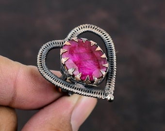Faceted Kashmir Ruby Ring Copper Wire Wrapped Ring Adjustable Ring Handmade Jewelry Real Gemstone Ring Copper Wire Wrap Jewelry Wedding Gift