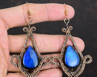 Labradorite Earring Copper Wire Wrapped Gemstone Jewelry Birthstone Earring Handmade Earring Copper Earring Gifts For Her Wire Wrap Earrings