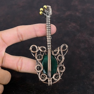 Faceted Zambian Emerald Pendant Copper Wire Wrapped Pendant Gemstone Copper Jewelry Handmade Boho Style Pendant Gift For Her Guitar Pendant