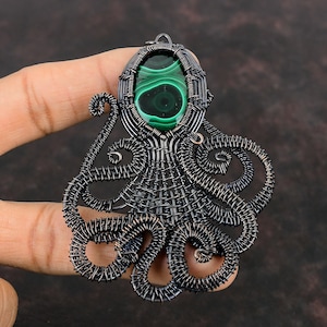 Malachite Pendant Copper Wire Wrapped Gemstone Jewelry Octopus Pendant Original Malachite Jewelry Gift For Her Handmade Copper Wire Pendant