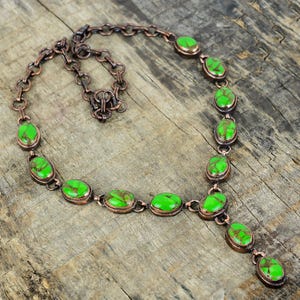 Copper green turquoise necklace electroformed copper necklace adjustable chain necklace copper handmade jewelry gemstone necklace for gifts
