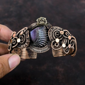 Titanium Coated Shell Cuff Bracelet Copper Wire Wrapped Gemstone Bangle Handmade Flower Cuff Adjustable Bangle Copper Jewelry Gift For Women