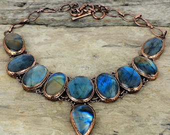 Labradorite Necklace Electroformed Copper Necklace Adjustable Chain Necklace Handmade Jewelry Gemstone Necklace Gifts For Her Copper Jewelry