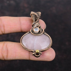 Rose Quartz Pendant Copper Wire Wrapped Pendant Moonstone Gemstone Pendant Wire Wrap Jewelry For Gift Unique Copper Jewelry Handmade Pendant