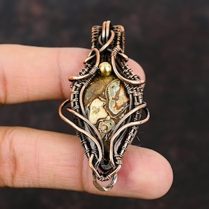 Rock Calci Pendant Gemstone Jewelry Copper Wire Wrapped Pendant Handmade Antique Pendant Gift For Mother Designer Jewelry Rock Calci Jewelry