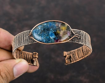 Copper Watermelon Tourmaline Bangle Gemstone Copper Wire Wrapped Bracelet Adjustable Bangle Handmade Unique Bangle Wire Wrap Jewelry Gifts