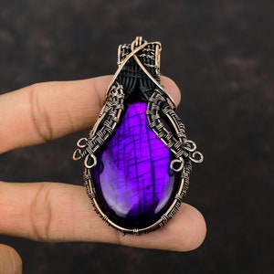 Lila Feuer Labradorit Anhänger Kupferdraht gewickelt Anhänger Handmade Kupfer Schmuck Original Edelstein Anhänger Wire Wrap Schmuck Geschenk für Mama