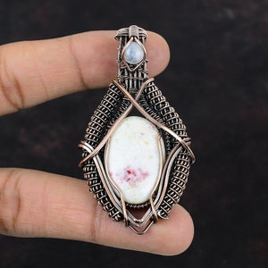Cinnabar Pendant Copper Wire Wrapped Pendant Handmade Jewelry Rainbow Moonstone Gemstone Pendant Copper Wire Wrap Jewelry Pendant For Gift