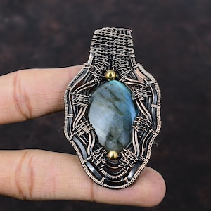 Labradorite Gemstone Pendant Copper Wire Wrapped Pendant Labradorite Jewelry Handmade Pendant Copper Jewelry Wedding Gift Wire Wrap Jewelry