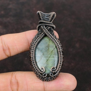 Labradorite Copper Pendant Wire Wrapped Pendant Handmade Pendant Copper Wire Wrap Jewelry Gemstone Pendant Gift For Him Labradorite Jewelry