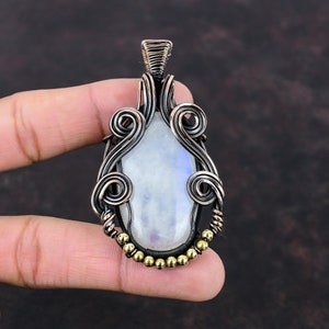 Rainbow Moonstone Pendant Copper Wire Wrapped Pendant Natural Gemstone Pendant Handmade Moonstone Jewelry Gift For Her Dainty Copper Jewelry