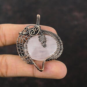Rose Quartz Gemstone Pendant Copper Wire Wrapped Pendant Handmade Copper Jewelry Designer Pendant Unique Rose Quartz Jewelry Gift For Mother
