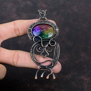 Colgante de cuarzo solar arcoíris con drusa, colgante envuelto en alambre de cobre, colgante de piedras preciosas, joyería envuelta en alambre para regalo, colgante hecho a mano, joyería de cobre