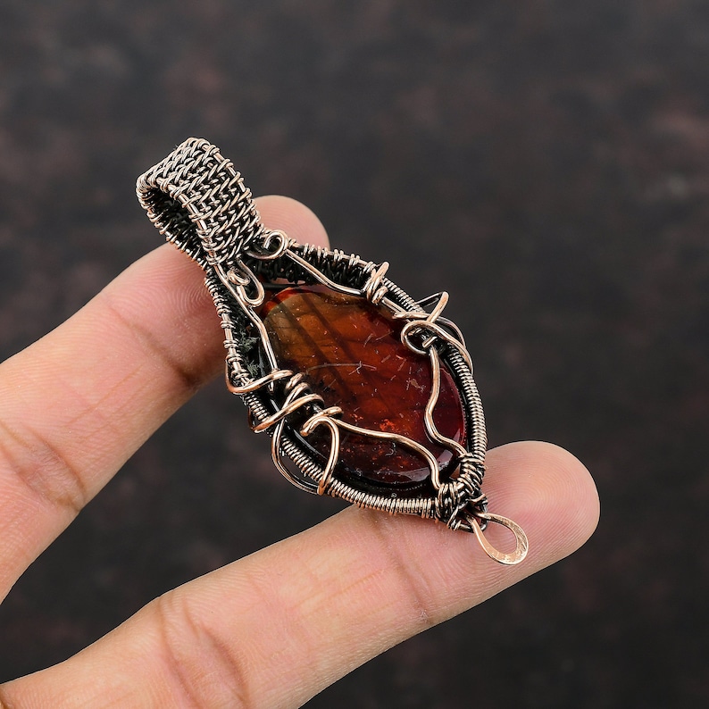 Red Fire Labradorite Pendant Copper Wire Wrapped Pendant Handmade Copper Jewelry Natural Gemstone Pendant Wire Wrapped Jewelry Gift For Her image 4