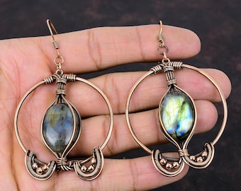Labradorite Copper Earring Copper Wire Wrapped Jewelry Original Gemstone Earring Handmade Jewelry Wire Wrapped Earrings Wedding Jewelry Gift