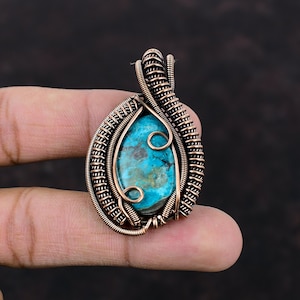 Chrysocolla Pendant Copper Wire Wrapped Pendant Handmade Pendant Copper Wire Wrap Jewelry Gift For Her Chrysocolla Jewelry Gemstone Pendant