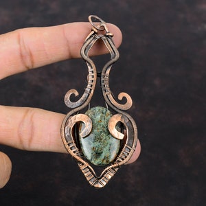 Spessartine Garnet in Limestone Pendant Copper Wire Wrapped Gemstone Jewelry Handmade Pendant Copper Pendant Gift For Him Wire Wrap Pendant