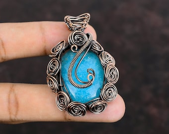 Handmade Copper Wire Wrapped Smithsonite Pendant: Natural Gemstone Jewelry