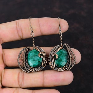 Faceted Zambian Emerald Earring Copper Wire Wrapped Earring Elegant Earring Copper Jewelry Handmade Earrings Gemstone Jewelry Gift For Women