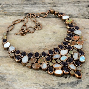 Multi Stone Necklace Electroformed Copper Necklace Gemstone Adjustable Chain Necklace Handmade Boho Necklace Electroformed Jewelry For Gift