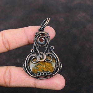 Spessartine Garnet in Limestone Pendant Copper Wire Wrapped Pendant Handmade Jewelry Original Gemstone Pendant Copper Wire Jewelry For Gift