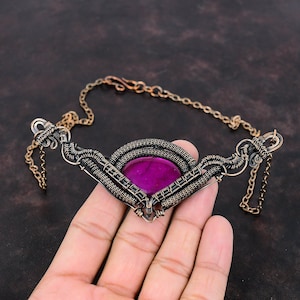 Purple Fire Labradorite Necklace Copper Wire Wrapped Gemstone Necklace Adjustable Chain Necklace Copper Jewelry For Gift Handmade Necklace