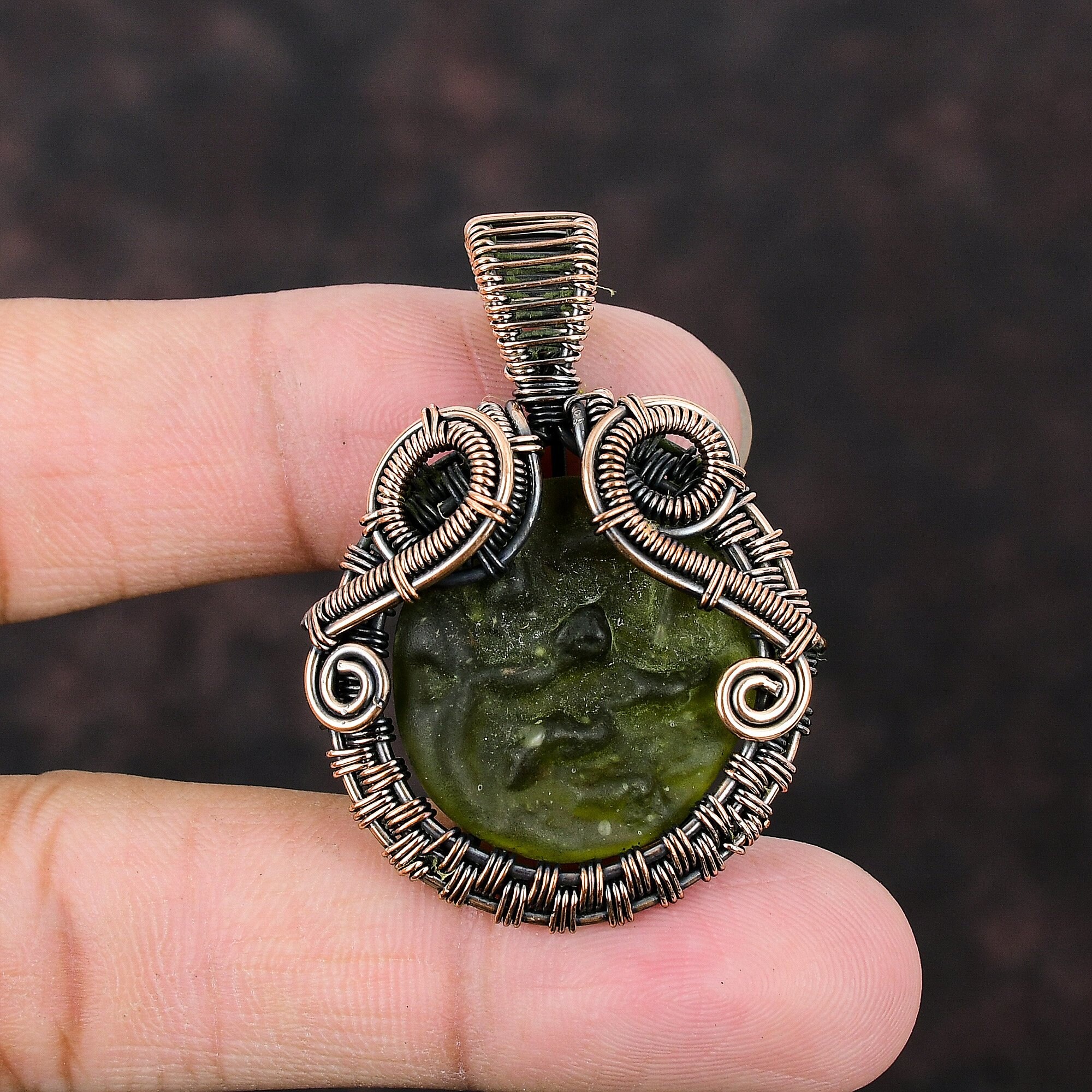 Moldavite Copper Pendant Copper Wire Wrapped Pendant Dainty