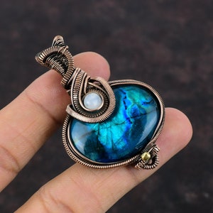 Neon Flash Labradorite Pendant Copper Wire Wrapped Gemstone Pendant Handmade Jewelry Rainbow Moonstone Pendant Copper Wire Jewelry For Gift