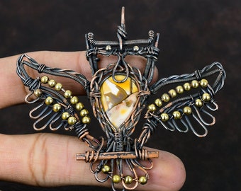 Brecciated Mookaite Pendant Copper Wire Wrapped Pendant Owl Pendant Gemstone Jewelry Handmade Pendant Beautiful Copper Jewelry Wedding Gift