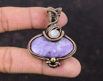 Lepidolite Pendant Copper Wire Wrapped Pendant Rainbow Moonstone Jewelry Real Gemstone Pendant Gift For Mom Copper Jewelry Handmade Pendant
