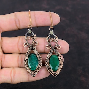 Faceted Zambian Emerald Earring Copper Wire Wrapped Earring Unique Copper Design Jewelry Handmade Earrings Gemstone Jewelry Gift For Bridal