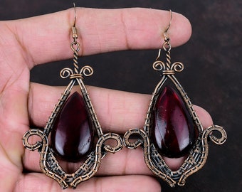 Red Fire Labradorite Earring Copper Wire Wrapped Earrings Handmade Earring Copper Jewelry Gemstone Earrings Gift For Women Brand New Earring