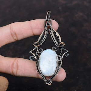 Rainbow Moonstone Pendant Copper Wire Wrapped Pendant Designer Jewelry Genuine Gemstone Pendant Gift For Her Handmade Pendant Copper Jewelry