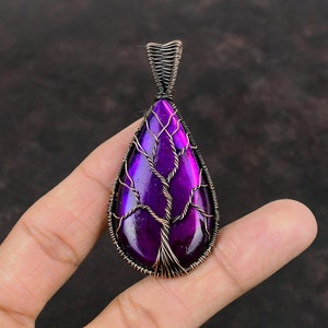 Baum des Lebens Lila Feuer Labradorit Anhänger Kupferdraht gewickelt Anhänger handgemachter Kupferdraht Wrap Schmuck Edelstein Anhänger Jahrestag Geschenk
