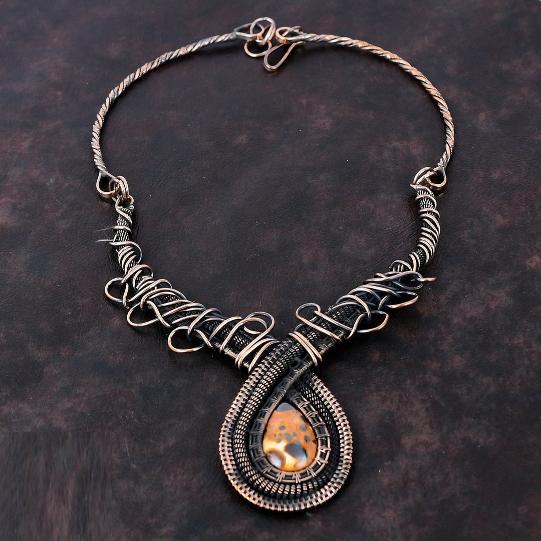 Bauxite Necklace Copper Wire Wrapped Gemstone Necklace Adjustable