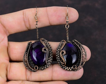 Purple Fire Labradorite Earring Copper Wire Wrapped Earring Gemstone Jewelry Handmade Earrings Copper Wire Jewelry Designer Earring For Gift