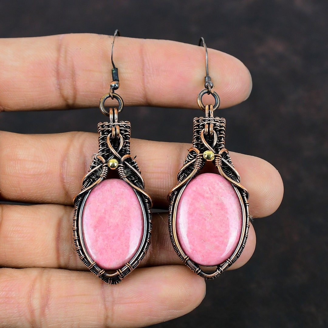 Thulite Earring Copper Wire Wrapped Earrings Unique Copper Design