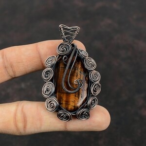 Tiger&#39;s Eye Pendant Copper Wire Wrapped Pendant Gemstone Pendant Copper Jewelry Handmade Pendant Wire Wrapped Jewelry For Gift Healing Stone