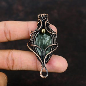 Seraphinite Copper Pendant Copper Wire Wrapped Pendant Gemstone Designer Jewelry Handmade Unique Jewelry Gift For Friend Seraphinite Jewelry