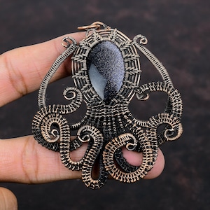 Blue Sunstone Copper Pendant Wire Wrapped Octopus Pendant Natural Gemstone Pendant Handmade Pendant Copper Wire Wrapped Jewelry Gift For Him