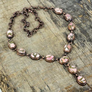 Copper pink opal necklace electroformed copper necklace adjustable chain necklace beautiful gemstone necklace handmade jewelry gifts for her